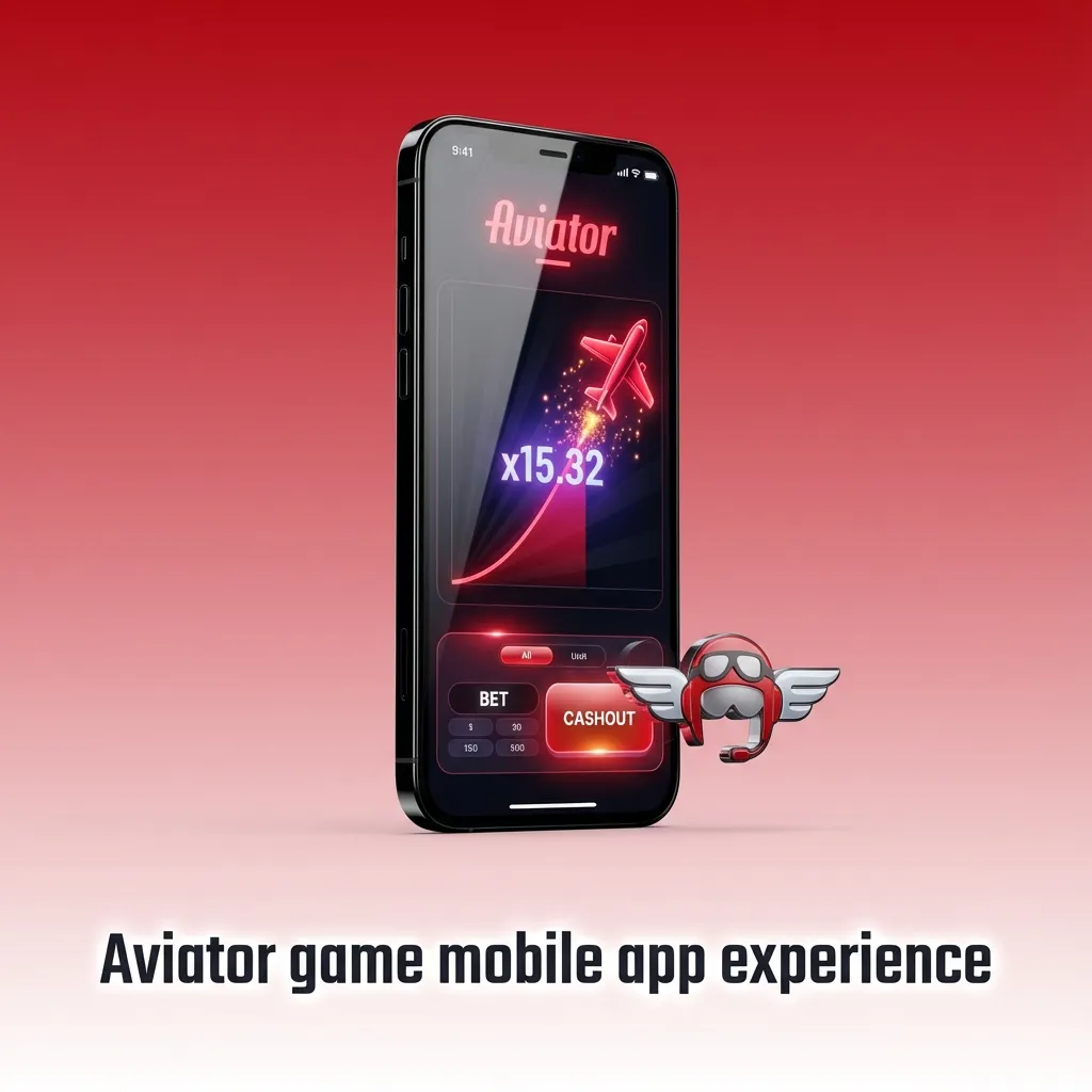 Smartphone showing Aviator crash game app with vertical layout, cashout button, and menu for casino, sports, and account options