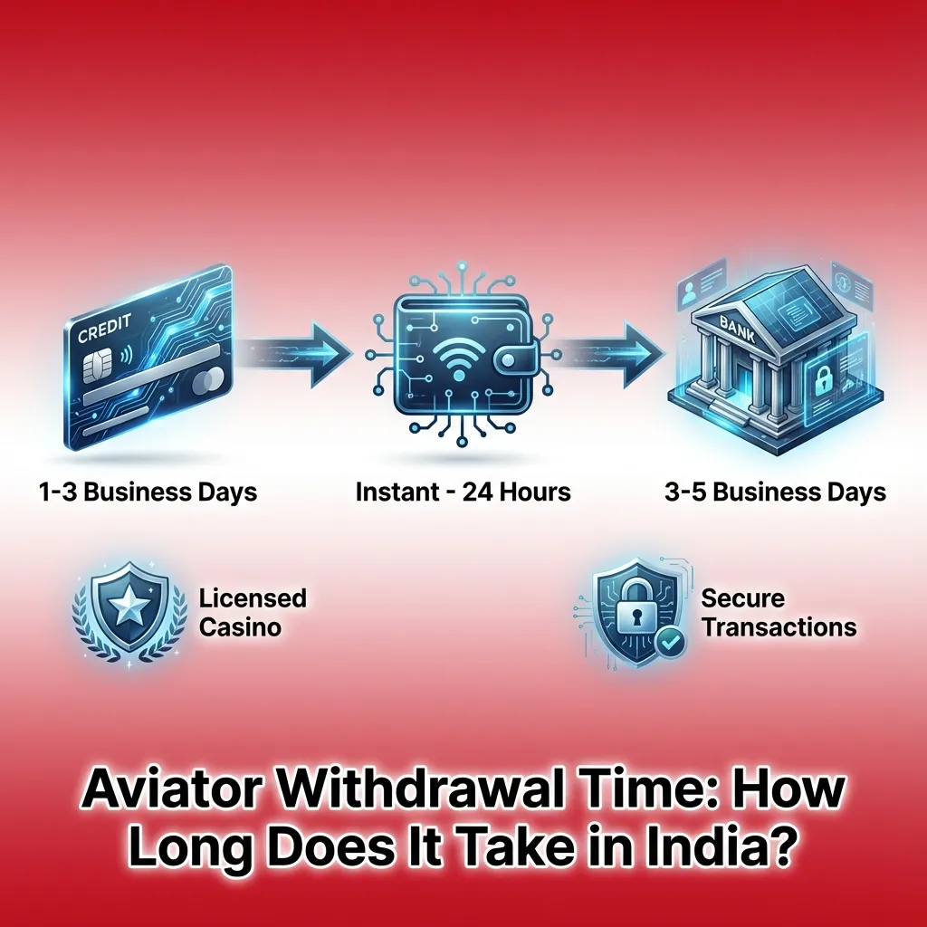 Infographic showing Aviator withdrawal times in India for UPI, wallets, bank transfers, and e-wallets with hour/day ranges