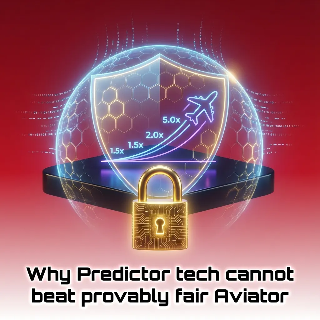Illustration of Aviator plane over cryptographic hash icons, showing provably fair game resisting prediction tools