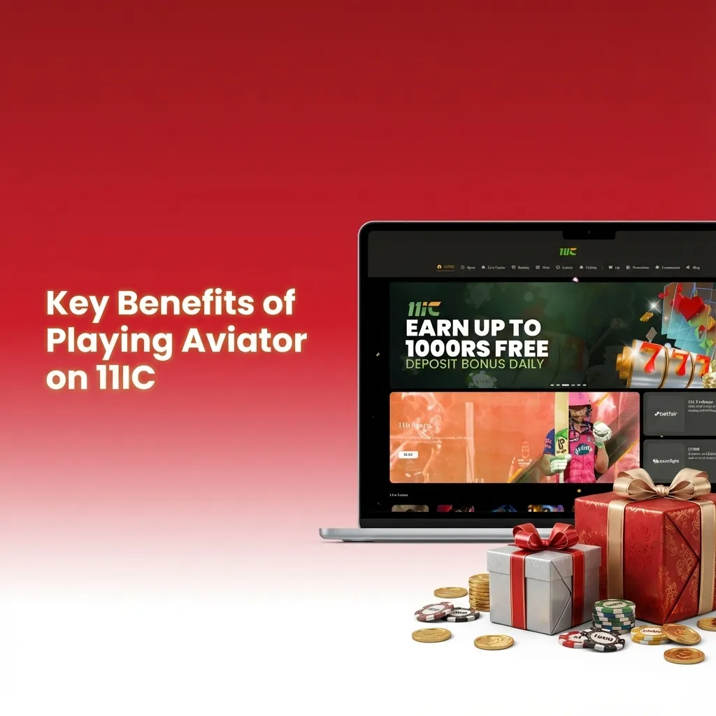 Infographic listing key benefits of playing Aviator on 11IC, highlighting high RTP, auto-bet, stats, chat, and mobile support